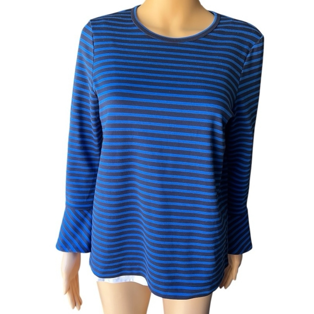 Draper James Blue/Black Striped Women's Top Long Bell Sleeves Size S